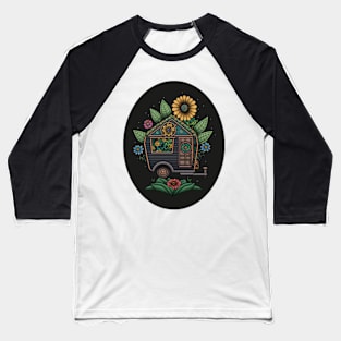 Tiny House on Wheels Motif Baseball T-Shirt